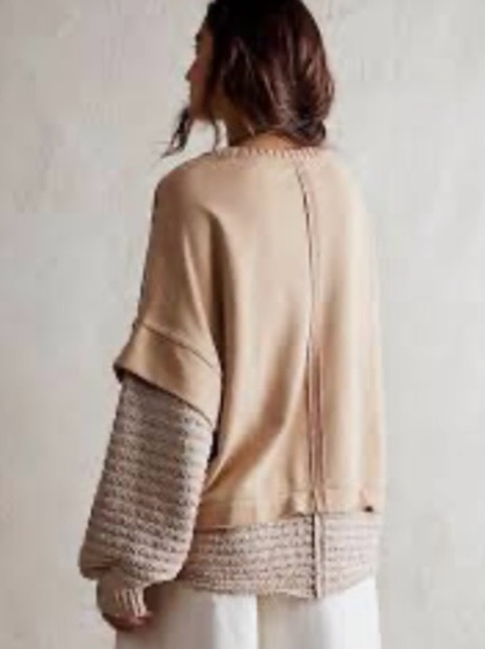 We The Free Two-Tone Cream & Tan Mixed-Media Crewneck Sweater Size XL - Picture 7 of 8
